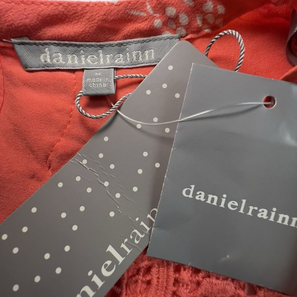 Daniel Rainn Floral Orange White Crochet Trim Sleeveless Medium Split Hi-Lo Hem - Picture 8 of 10